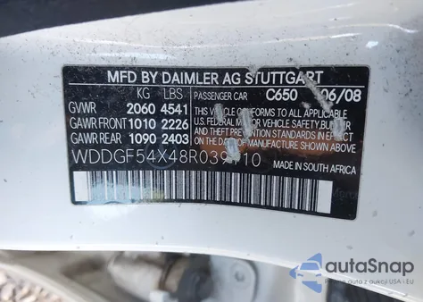 2008 Mercedes-Benz C 300 Luxury/Sport z USA, uszkodzony, nr VIN WDDGF54X48R039110